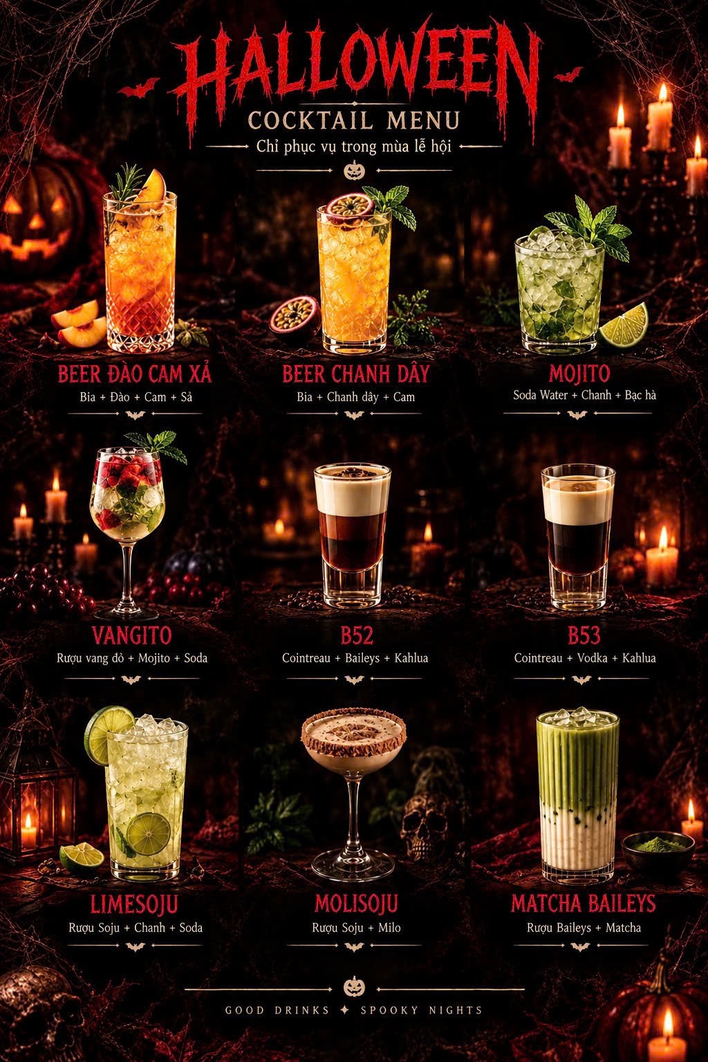 Poster Halloween nguyên bản với chín món đồ uống của Hiên Nhà